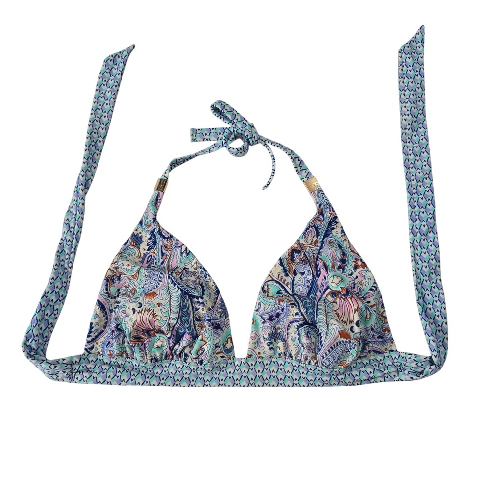 Victoria's Secret Women Size L Bikini Top Paisley Geometric Halter Blue